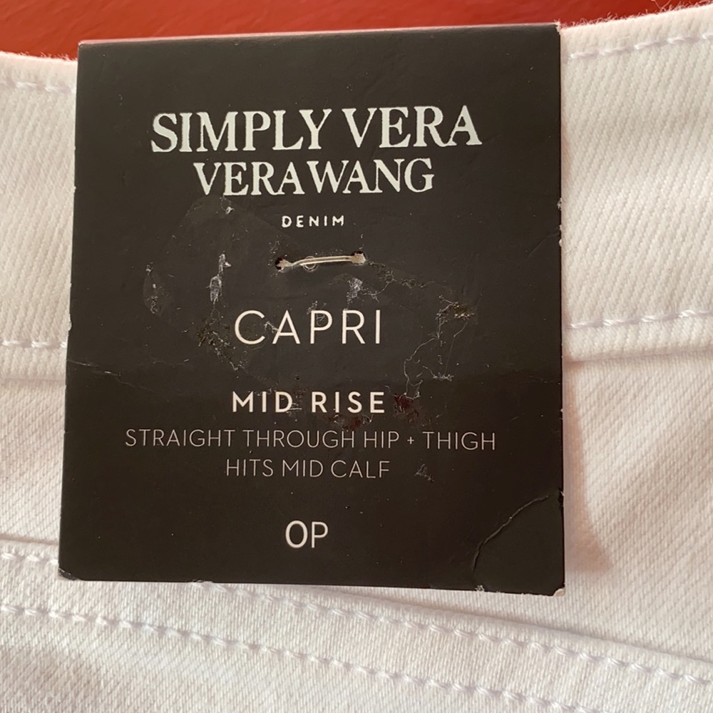 NWT Simply Vera Wang white denim jeans Capri mid rise 0P - Picture 2 of 7